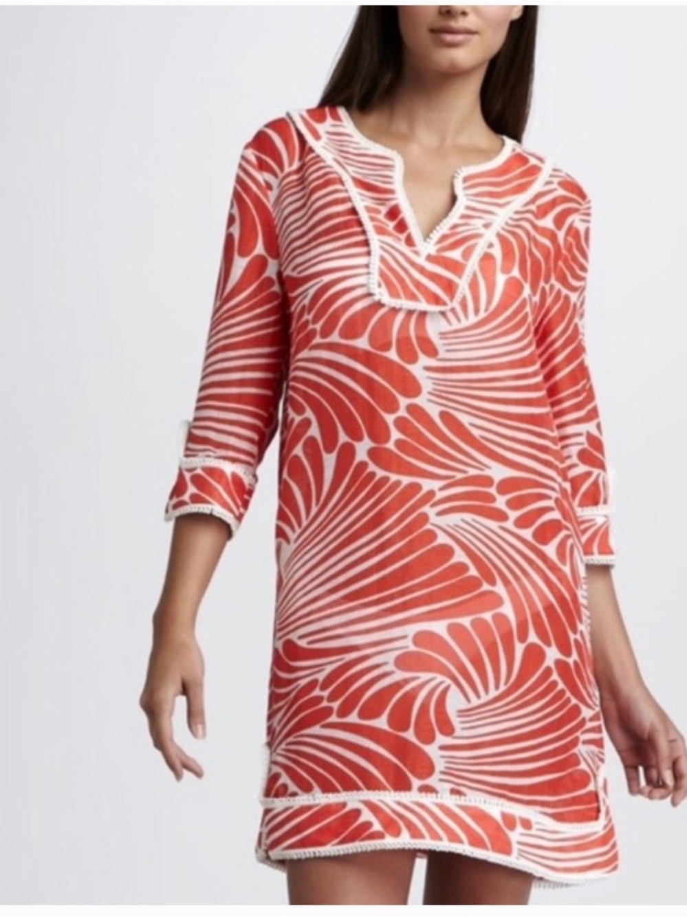 kate spade Coral and White Abstract Swim Cover-Up Tunic